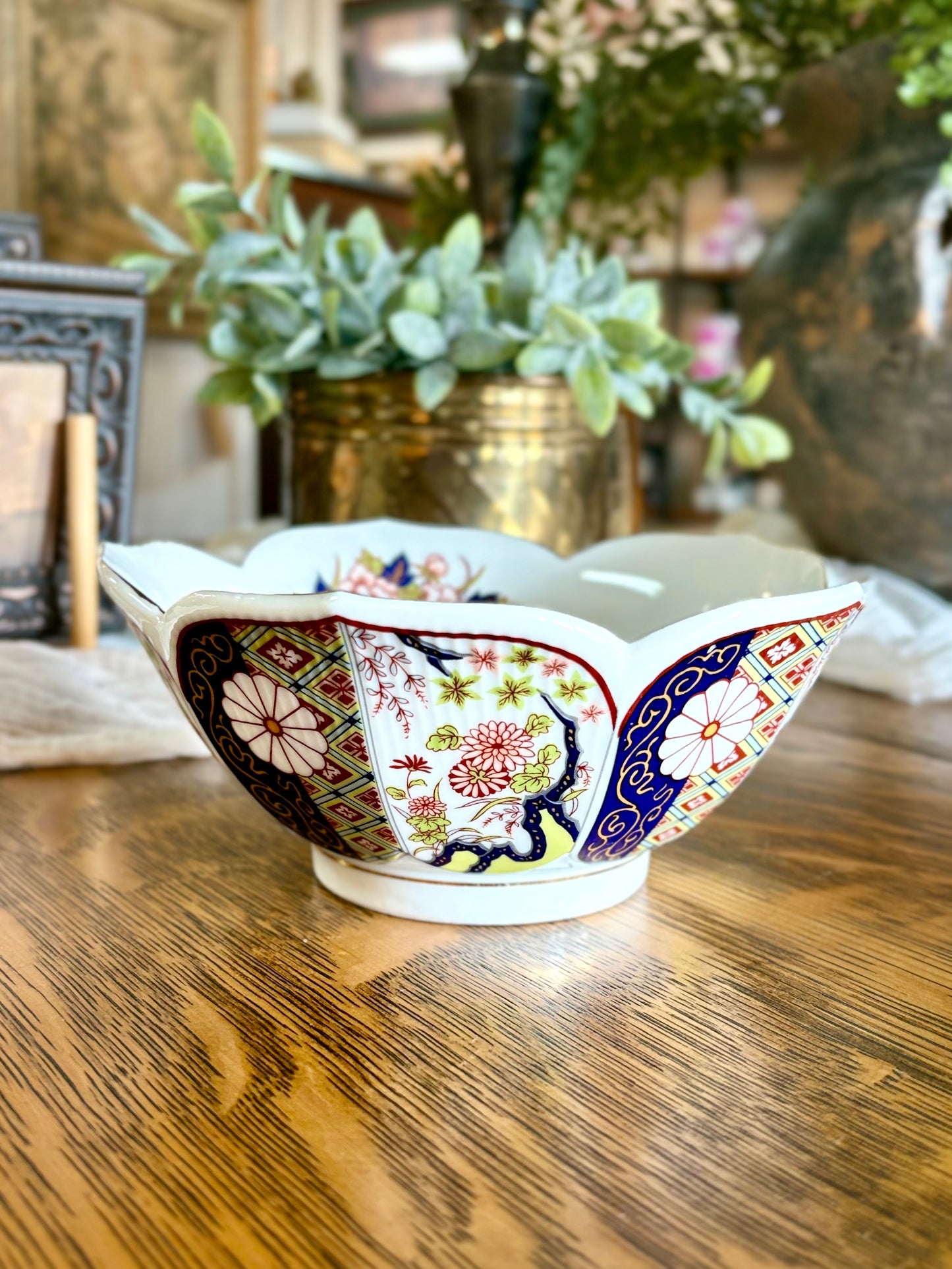 Vintage Imari Porcelain Lotus Bowl