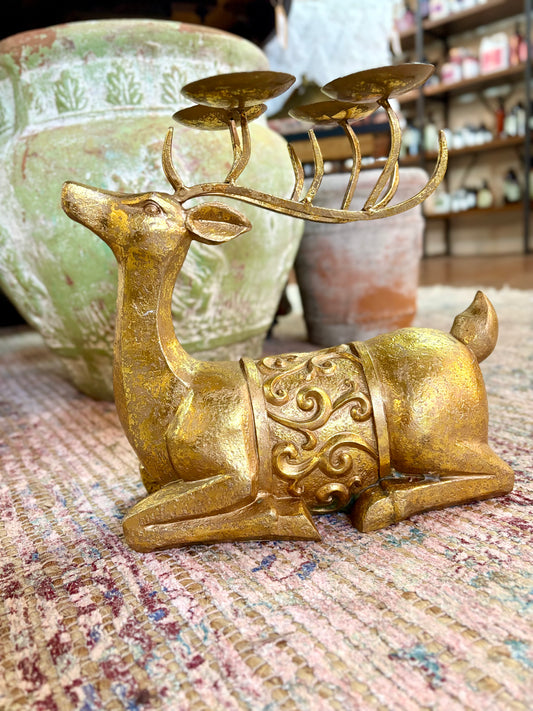 Gold Reindeer Candleholder