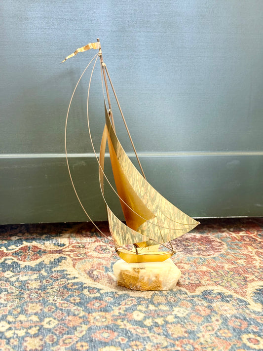 Vintage Demott Brass Sail Boat on Onyx Base (L)