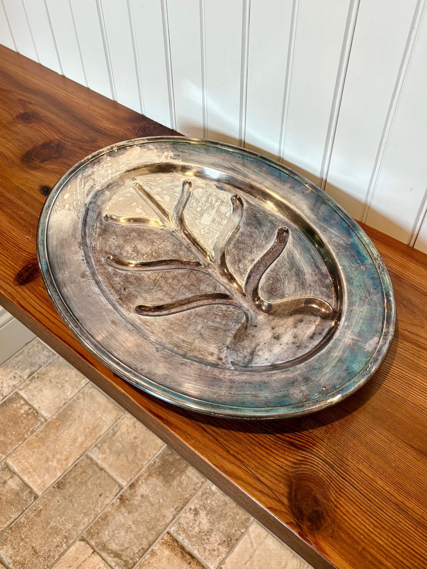Vintage Gorham Silverplate Tree of Life Platter- 18" Footed Carving Tray