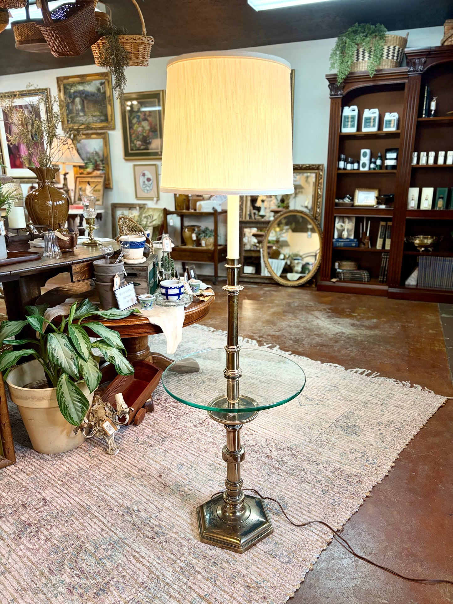 Vintage Brass Stiffel Floor Lamp with Glass Table