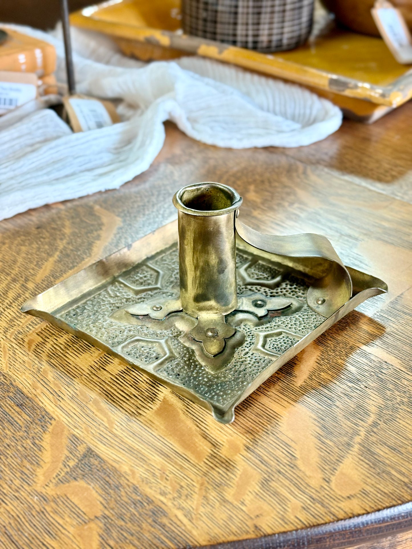 Vintage Brass Chamberstick with Square Base