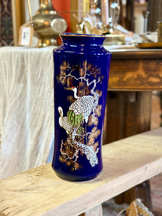 Vintage Colbalt Crane Vase