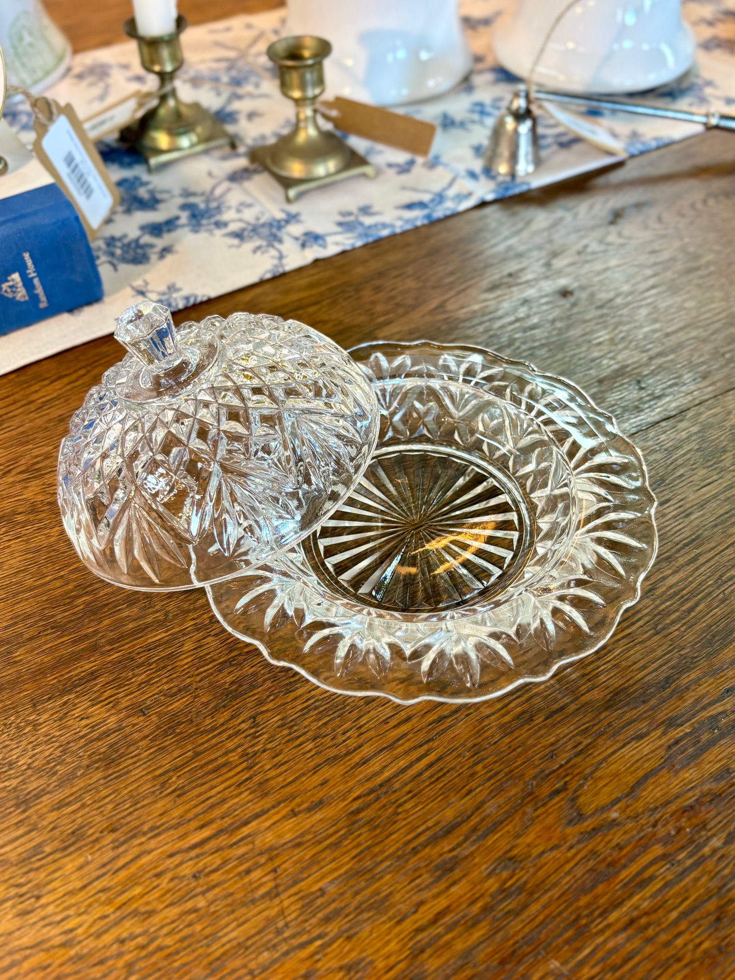Vintage Round Clear Glass Covered Butter Dish
