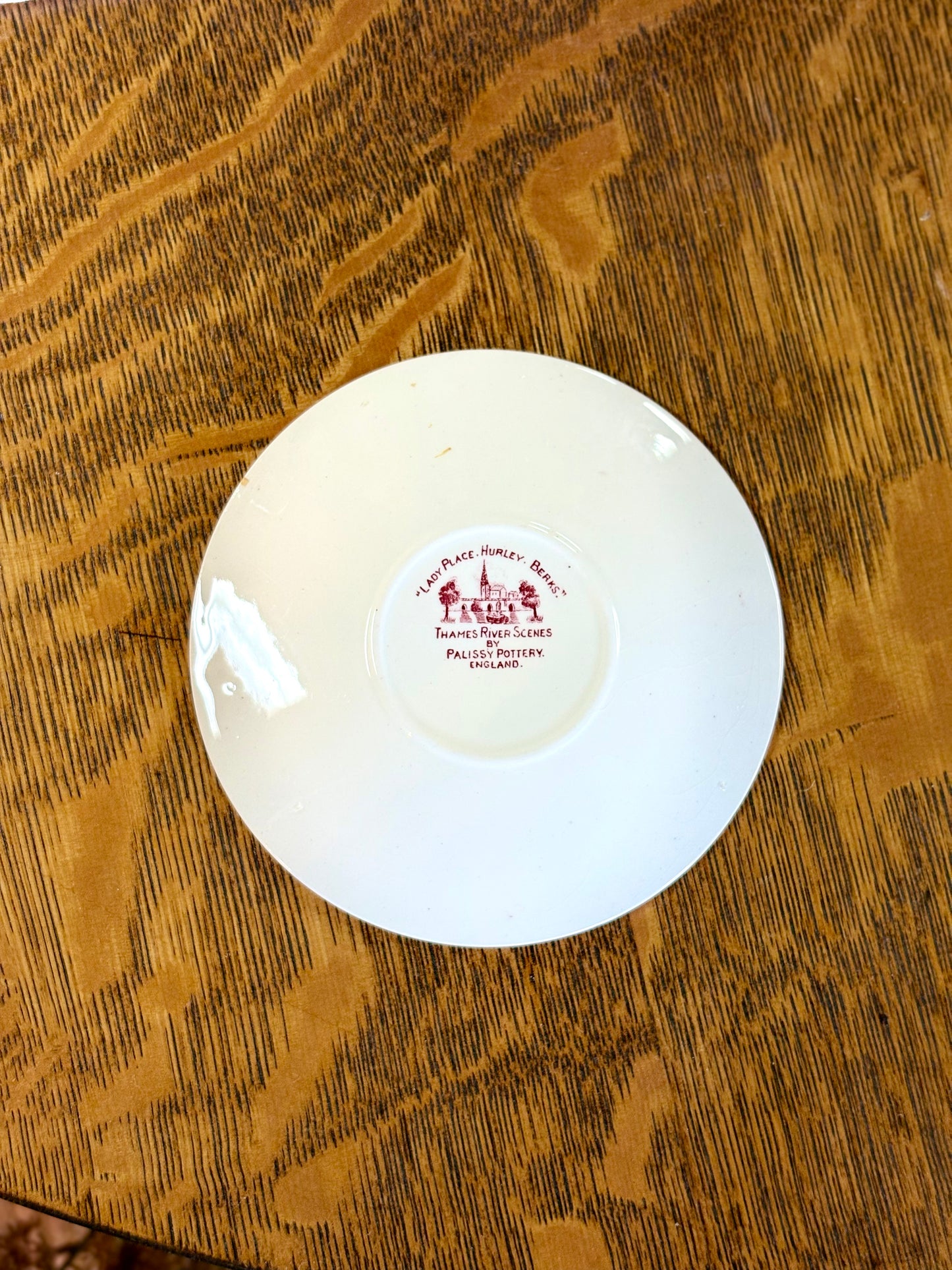 Red & White Lady Place Palissy Pottery Saucer 5.25"