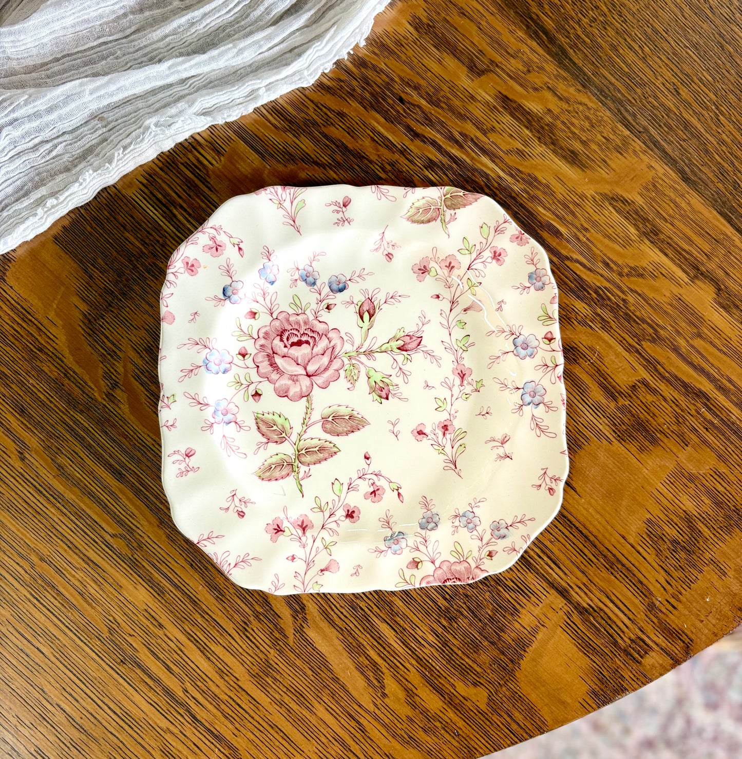 Vintage Rose Chintz Square Plate