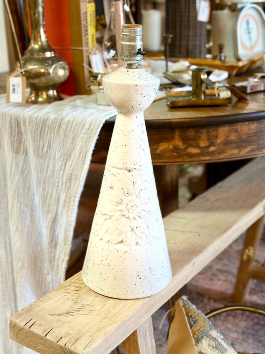 Vintage Speckaled Glaze Lamp with Flower Detail