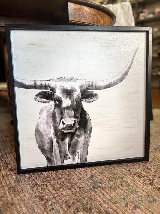 Black & White Long Horn Framed Print
