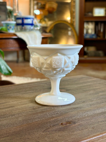Old Quilt Milk Glass Footed Sherbert Dish