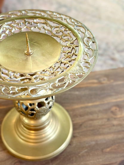 Ornate Brass Carved Pillar Candleholdeer