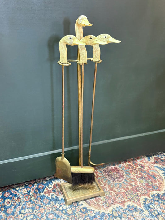 Vintage Carved Resin /Brass Duck Fireplace Tools