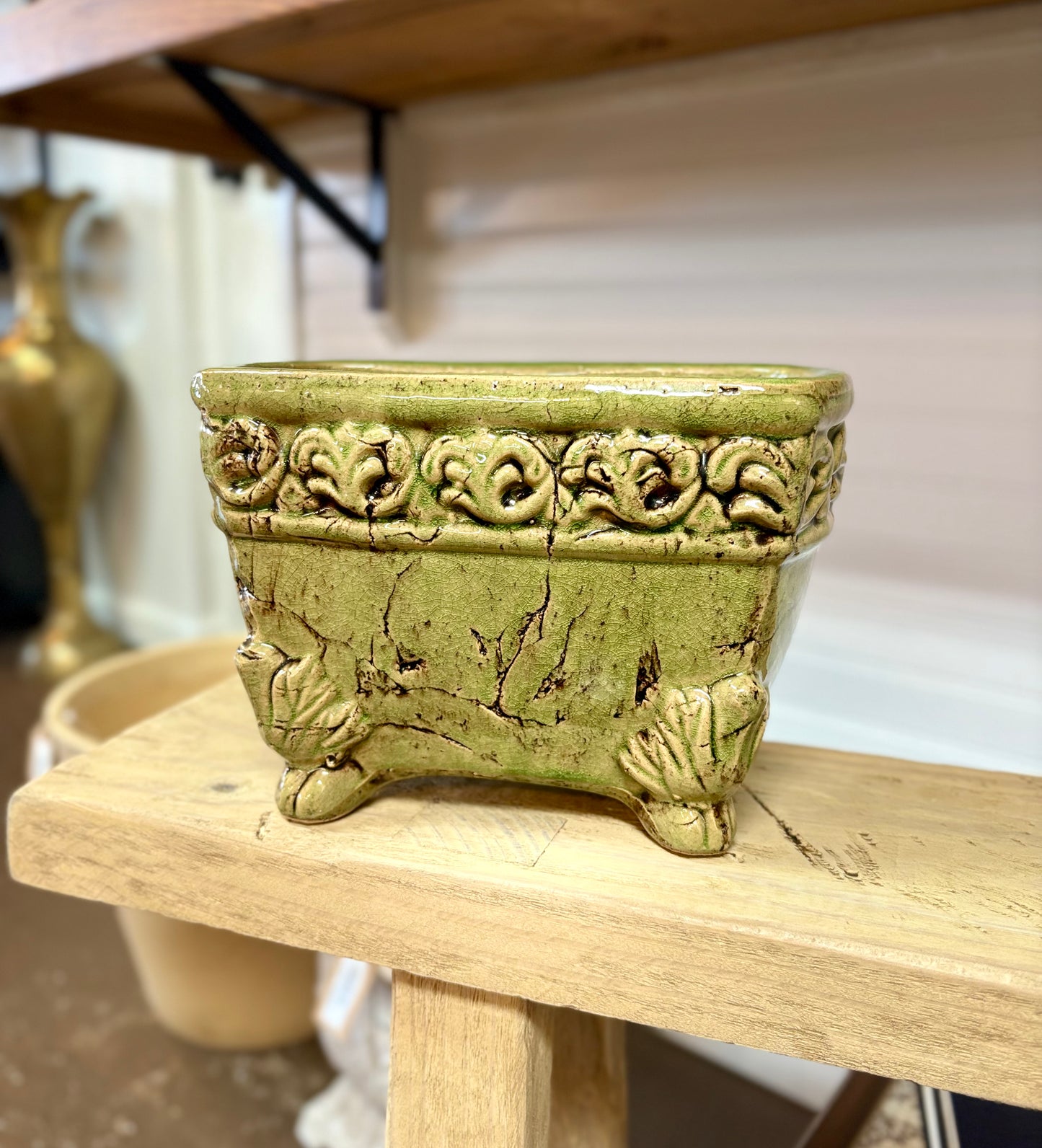 Green Footed Crackle Planter