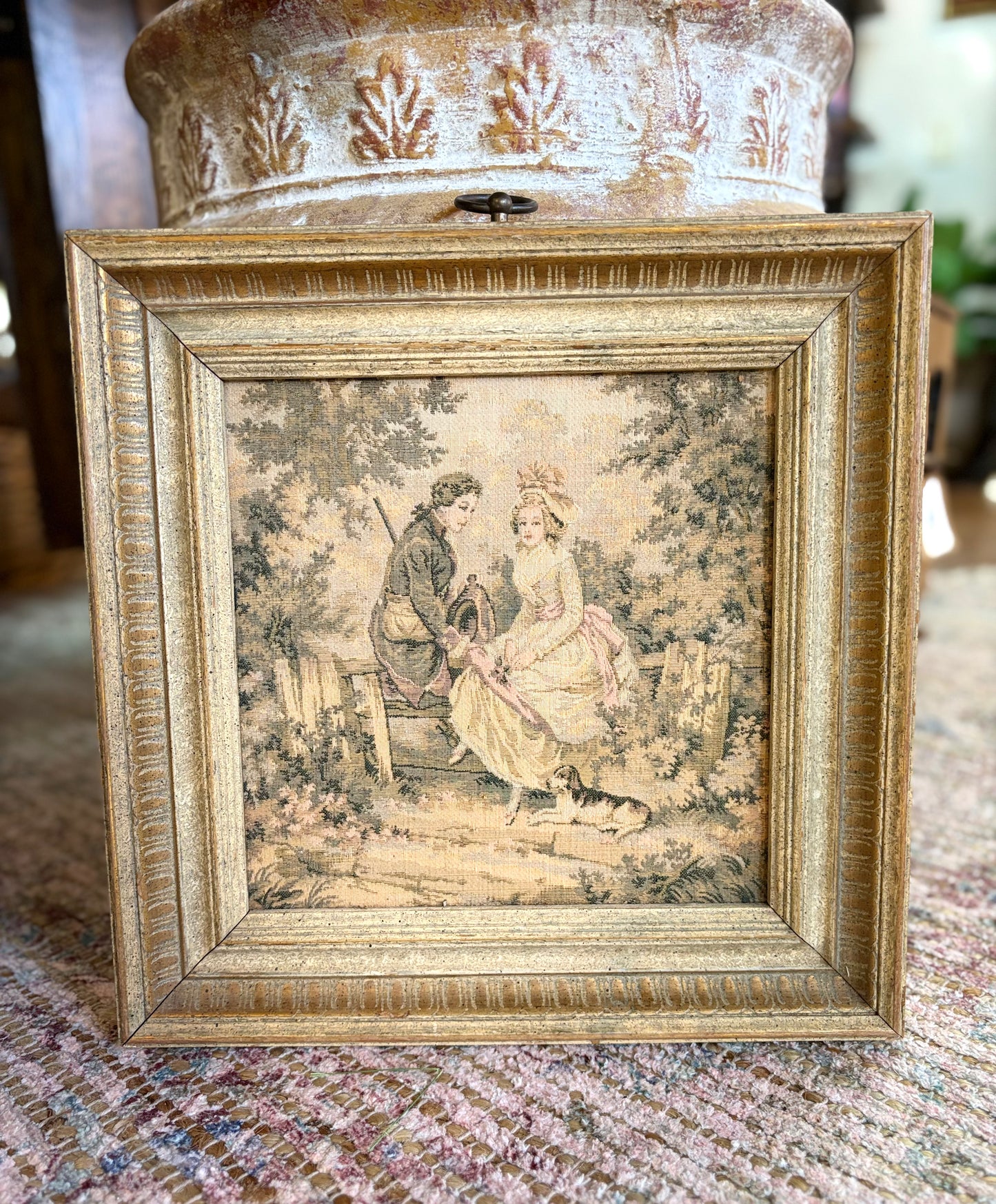 Vintage French Tapestry with Dog Wall Art