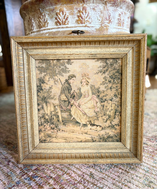 Vintage French Tapestry with Dog Wall Art
