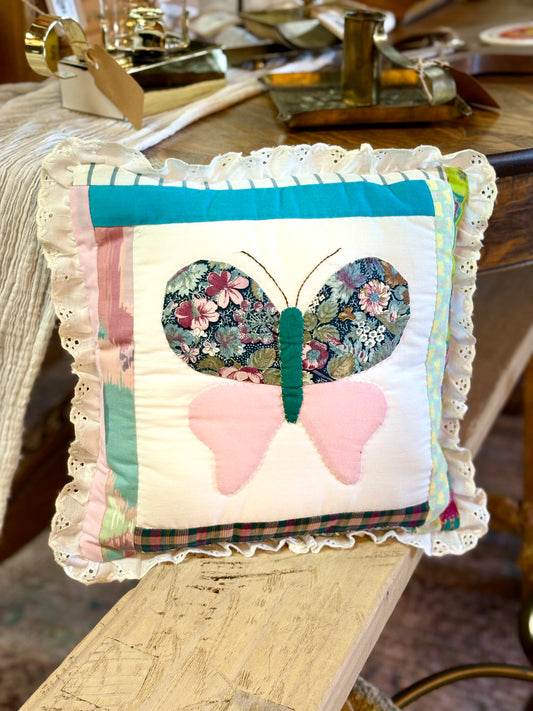 Vintage Patchwork Butterfly Pillow