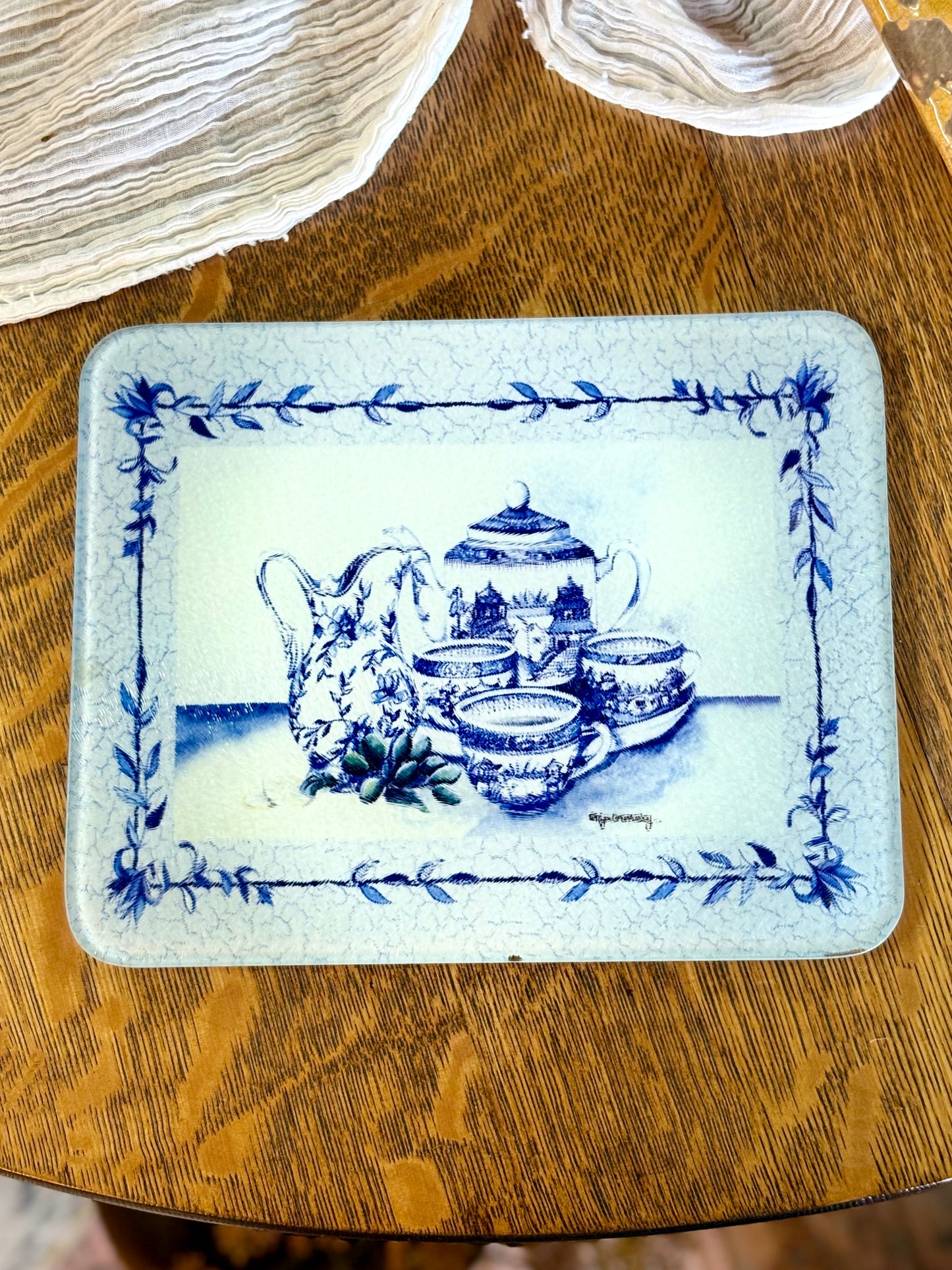 Blue & White Glass Cutting Board