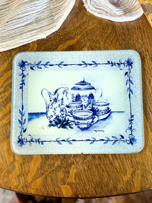 Blue & White Glass Cutting Board