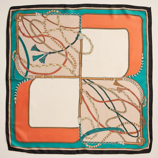 Teal Equestrian Chain Print Scarf