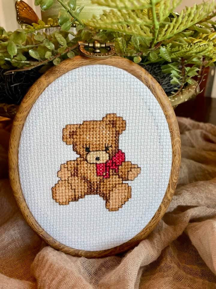 Hand Embroidered Framed Teddy Bear