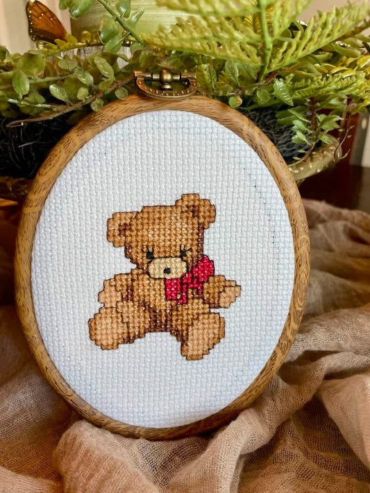 Hand Embroidered Framed Teddy Bear