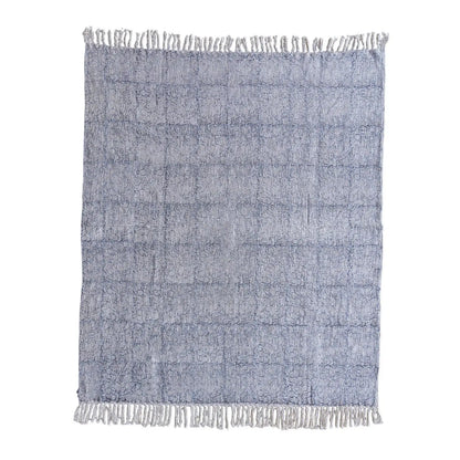 Handloom Cotton Block Print Throw Blanket- Blue