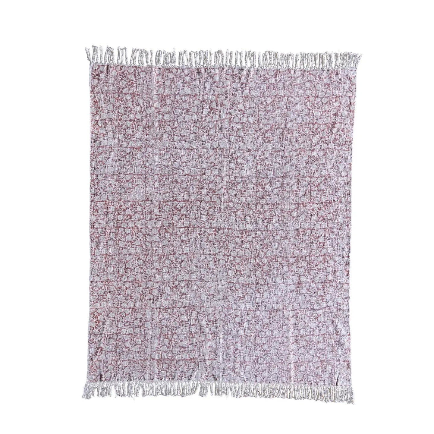 Handloom Cotton Block Print Throw Blanket- Rust