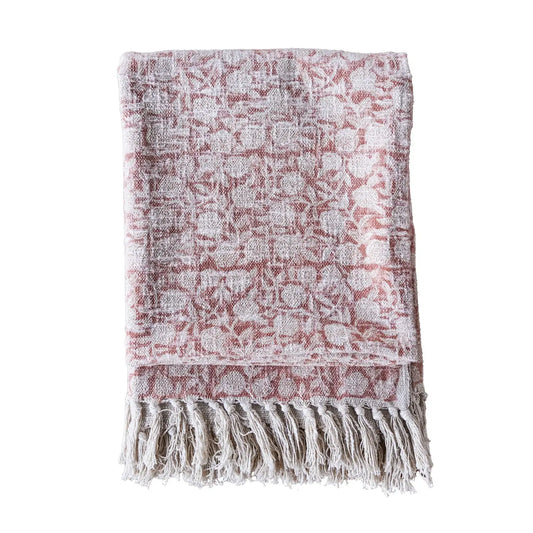Handloom Cotton Block Print Throw Blanket- Rust