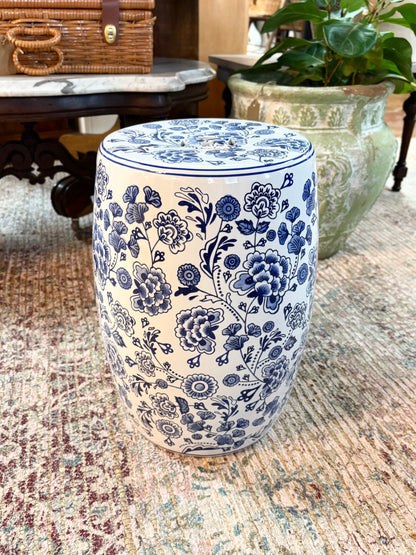 Blue/White Ceramic Hydrangea Stool
