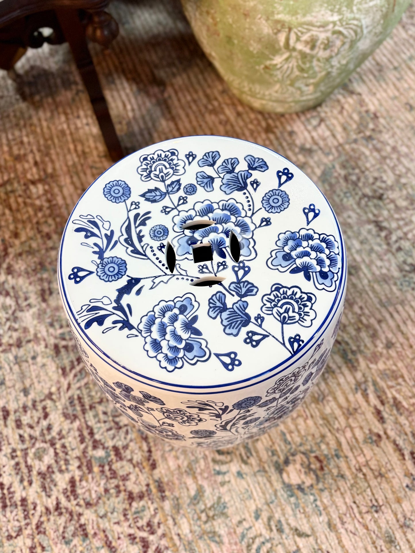Blue/White Ceramic Hydrangea Stool